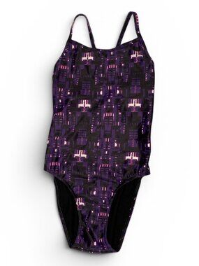 iSwim Varsity Blur Purple One Piece Swimsuit Size 32 (Small) Excellent Condition